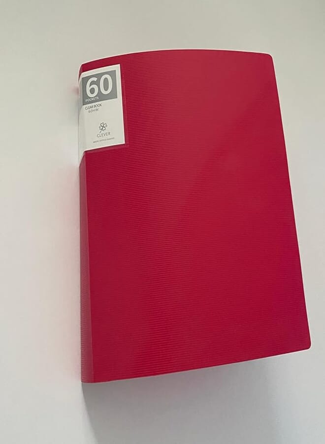 Clever 60 Crystal Clear Pockets Stripped Clear Book, A4 Size, Red